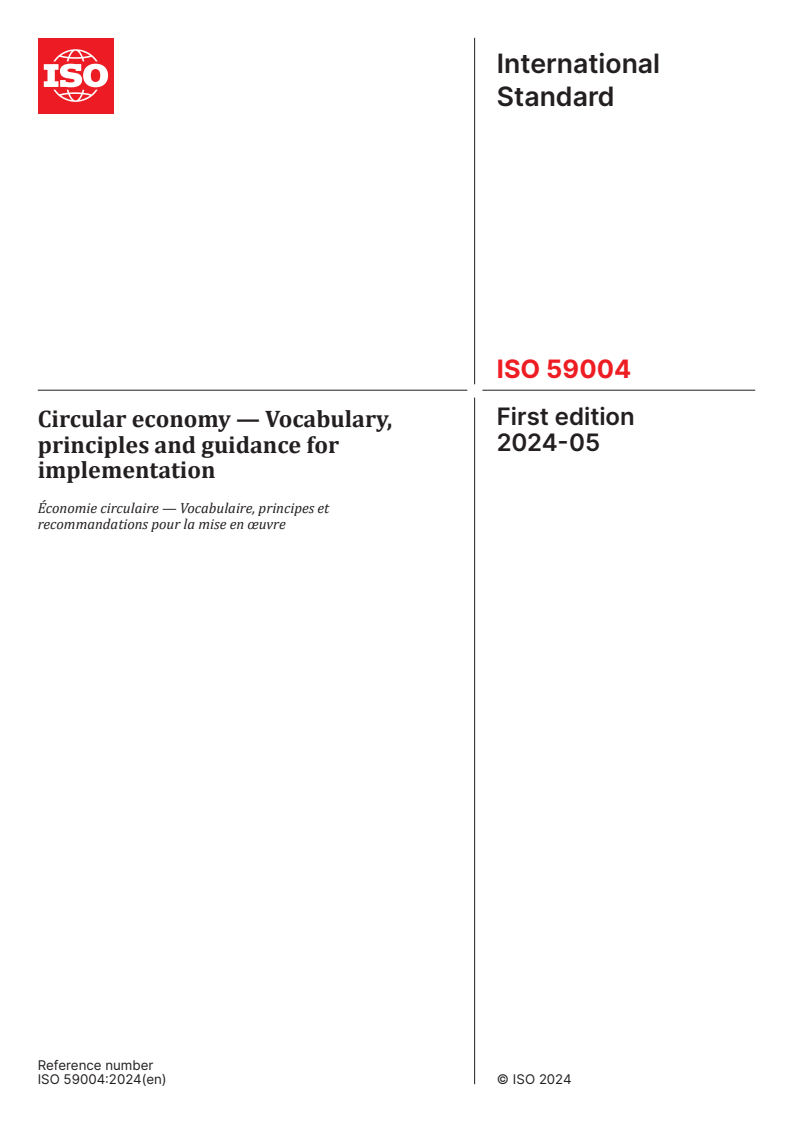 ISO 59004:2024 - Circular economy — Vocabulary, principles and guidance for implementation
Released:22. 05. 2024