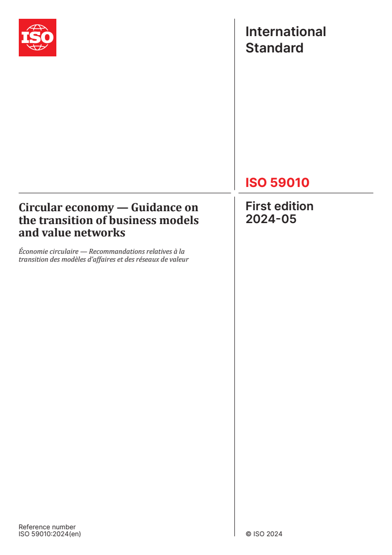 ISO 59010:2024 - Circular economy — Guidance on the transition of business models and value networks
Released:22. 05. 2024