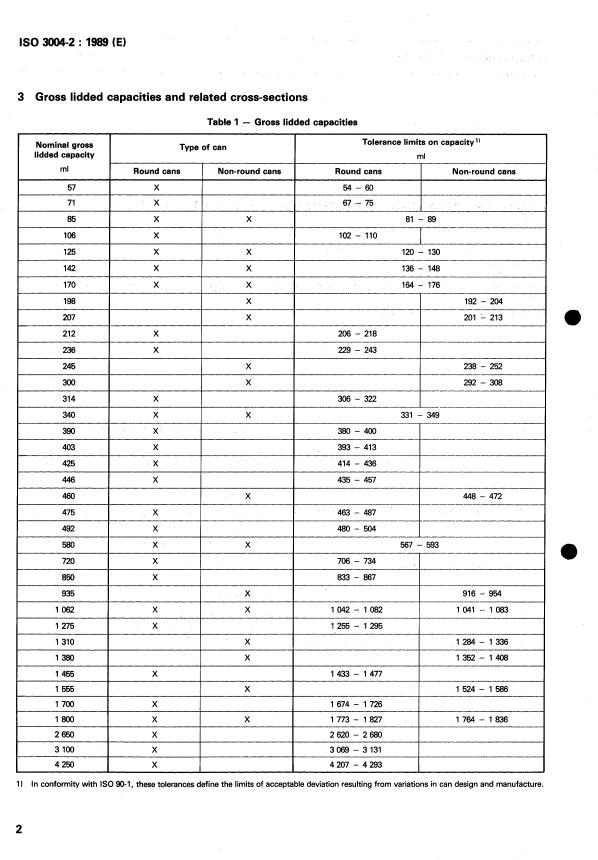 ISO 3004-2:1989 ISO 3004-2:1989 - Light gauge metal containers -- Capacities and related cross-sections - Page 4 preview