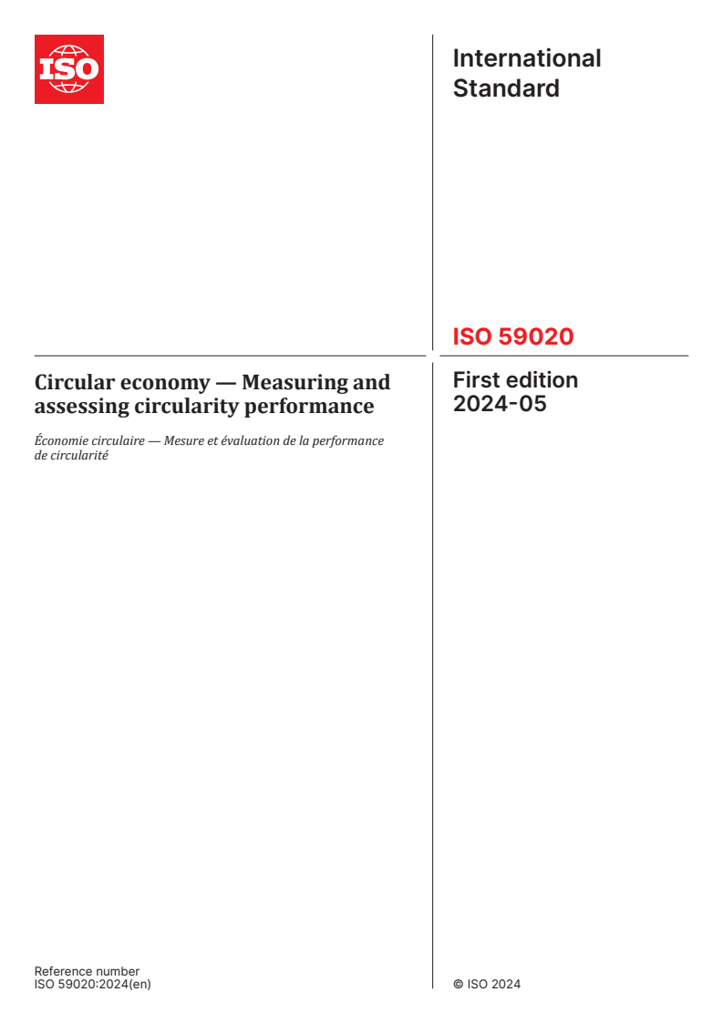 ISO 59020:2024 - Circular economy — Measuring and assessing circularity performance
Released:22. 05. 2024