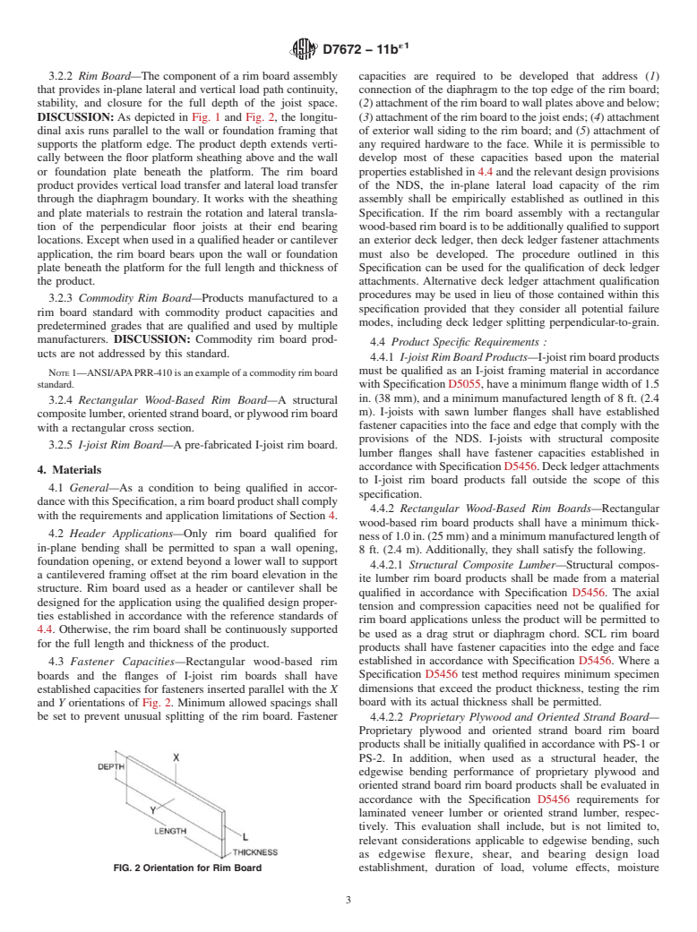 ASTM D7672-11be1 - Standard Specification for Evaluating Structural Capacities of Rim Board Products and Assemblies