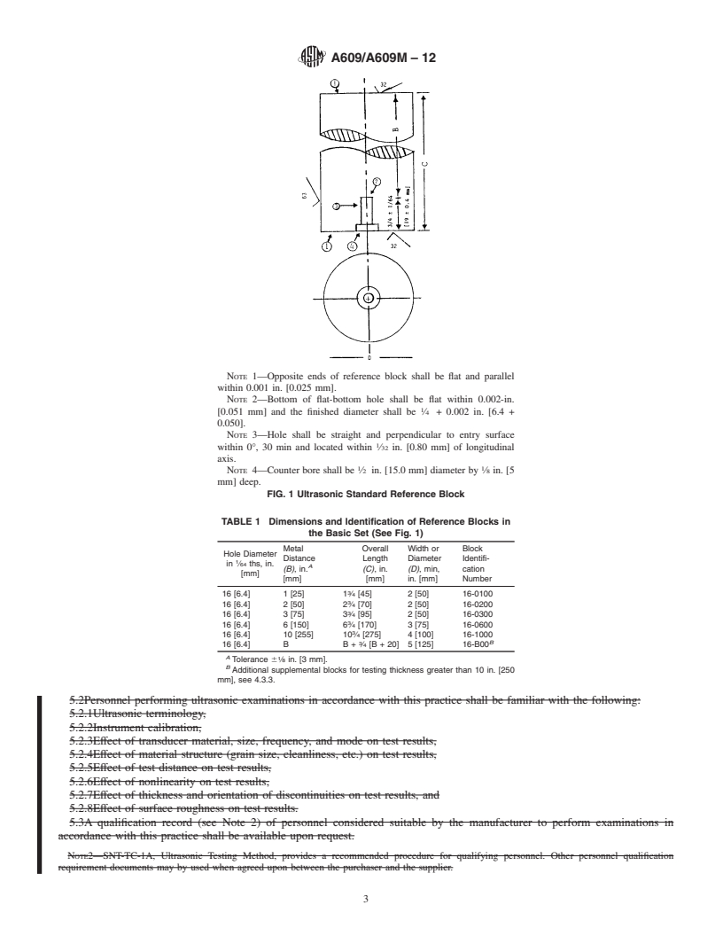 REDLINE ASTM A609/A609M-12 - Standard Practice for  Castings, Carbon, Low-Alloy, and Martensitic Stainless Steel, Ultrasonic Examination Thereof