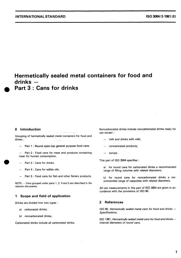 ISO 3004-3:1981 - Hermetically sealed metal containers for food and drinks