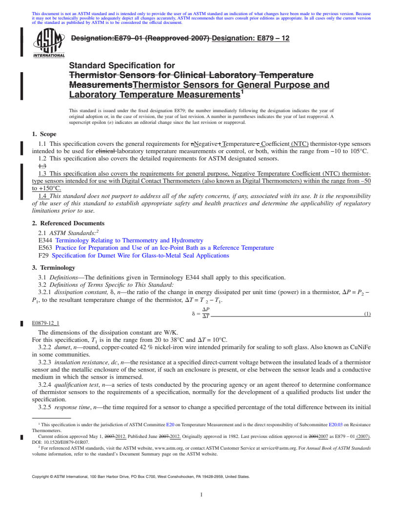 REDLINE ASTM E879-12 - Standard Specification for  Thermistor Sensors for General Purpose and Laboratory Temperature Measurements