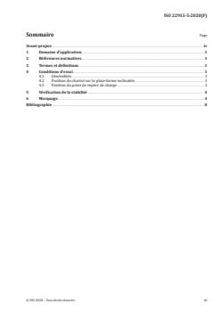 ISO 22915-5:2020 - Chariots de manutention — Vérification de la stabilité — Partie 5: Chariots à chargement latéral
Released:7/14/2020 - Page 3 preview