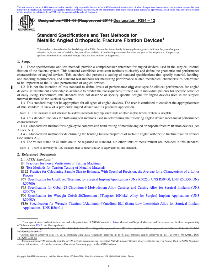 REDLINE ASTM F384-12 - Standard Specifications and Test Methods for Metallic Angled Orthopedic Fracture Fixation Devices