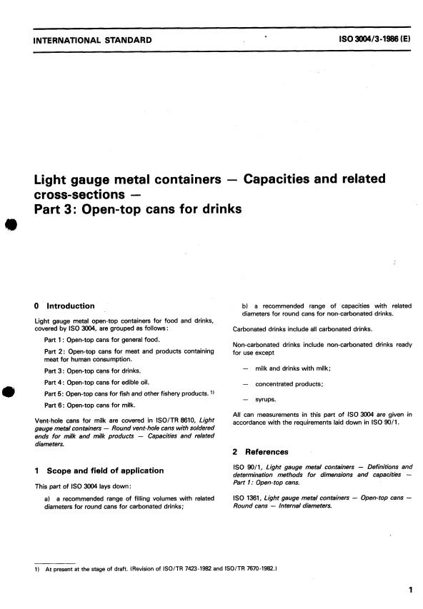 ISO 3004-3:1986 - Light gauge metal containers -- Capacities and related cross-sections