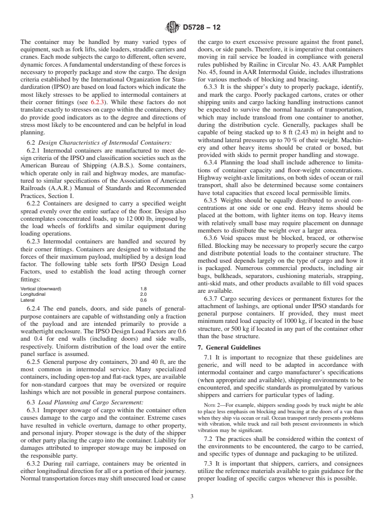 ASTM D5728-12 - Standard Practices for  Securement of Cargo in Intermodal and Unimodal Surface Transport