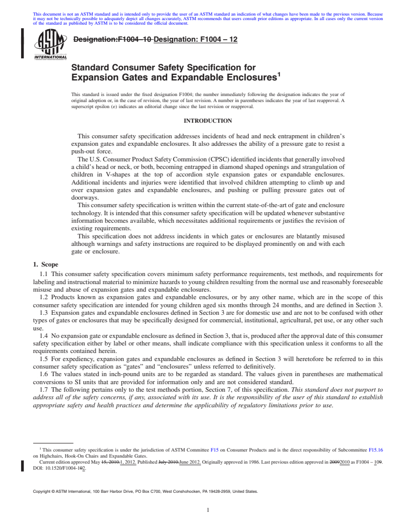 REDLINE ASTM F1004-12 - Standard Consumer Safety Specification for Expansion Gates and Expandable Enclosures