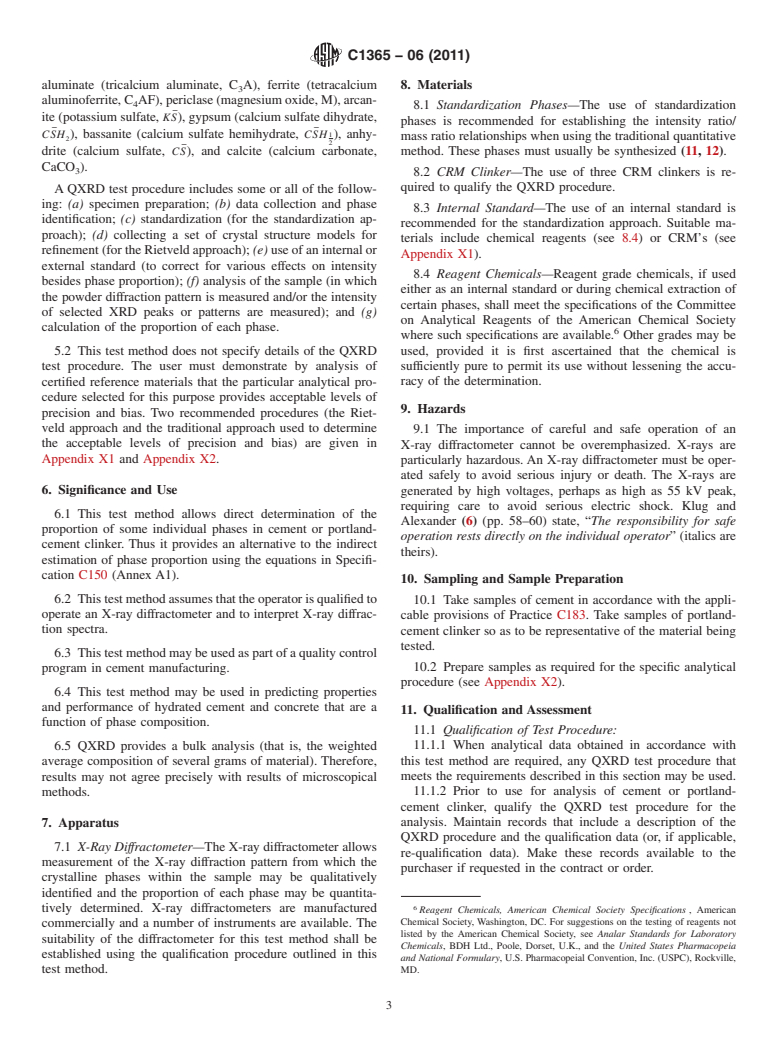 ASTM C1365-06(2011) - Standard Test Method for Determination of the Proportion of Phases in Portland Cement and Portland-Cement Clinker Using X-Ray Powder Diffraction Analysis