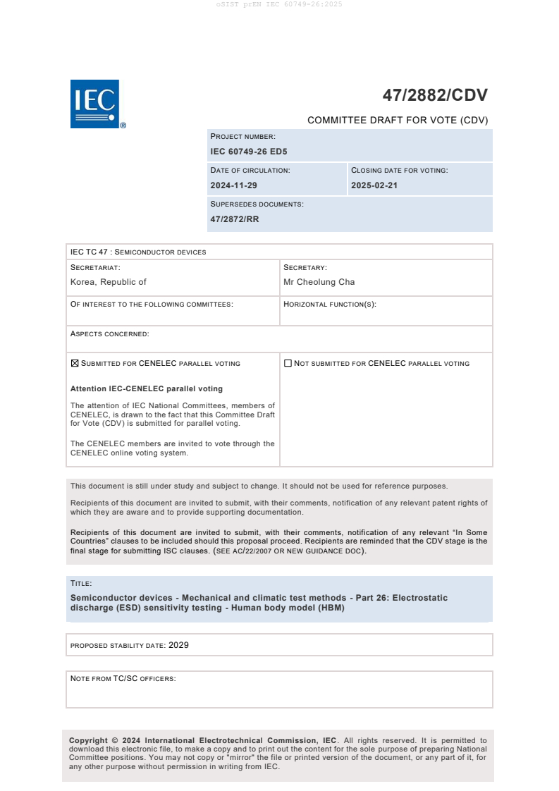 prEN IEC 60749-26:2025 - BARVE