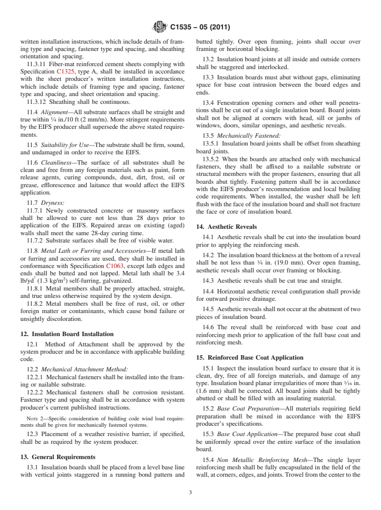 ASTM C1535-05(2011) - Standard Practice for Application of Exterior Insulation and Finish Systems Class PI