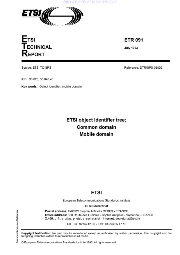 TP ETSI/ETR 091 E1:2005