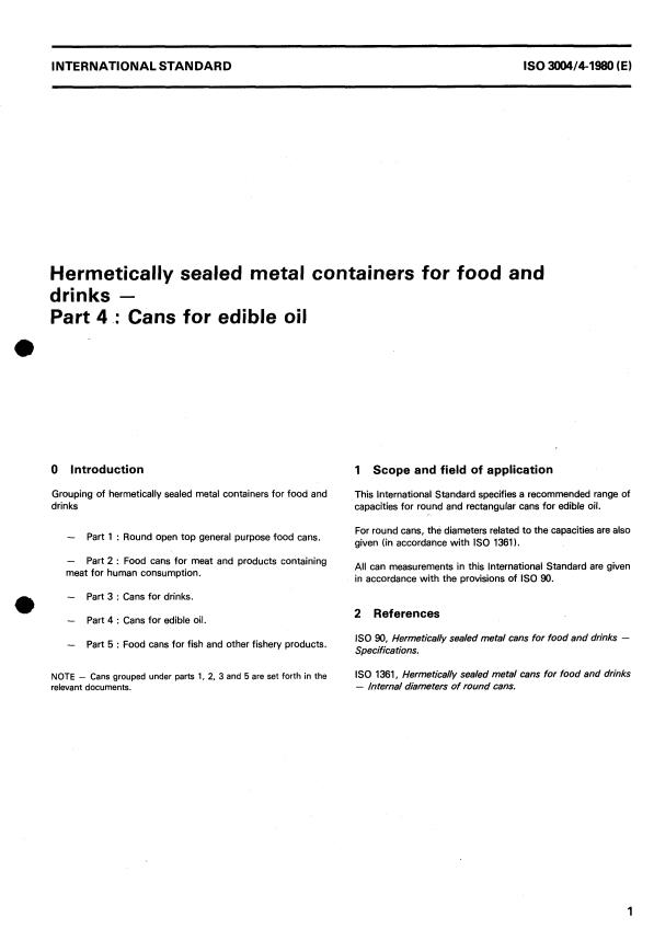 ISO 3004-4:1980 - Hermetically sealed metal containers for food and drinks