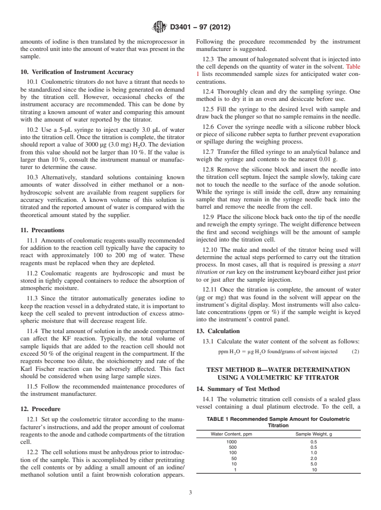 ASTM D3401-97(2012) - Standard Test Methods for Water in Halogenated Organic Solvents and Their Admixtures