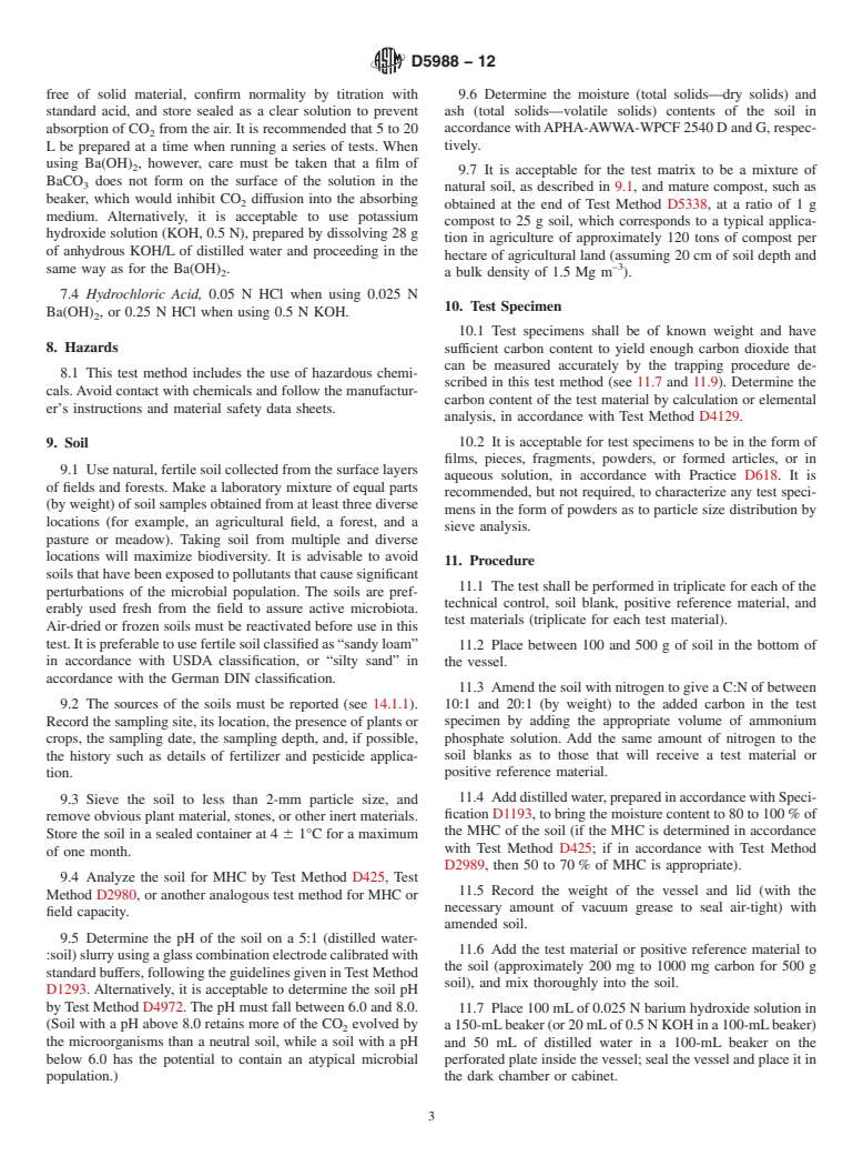 ASTM D5988-12 - Standard Test Method for  Determining Aerobic Biodegradation of Plastic Materials in Soil