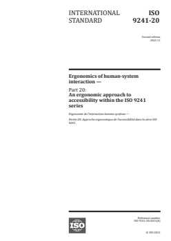 ISO 9241-20:2021 - Ergonomics of human-system interaction — Part 20: An ergonomic approach to accessibility within the ISO 9241 series
Released:11/26/2021 - Page 1 preview