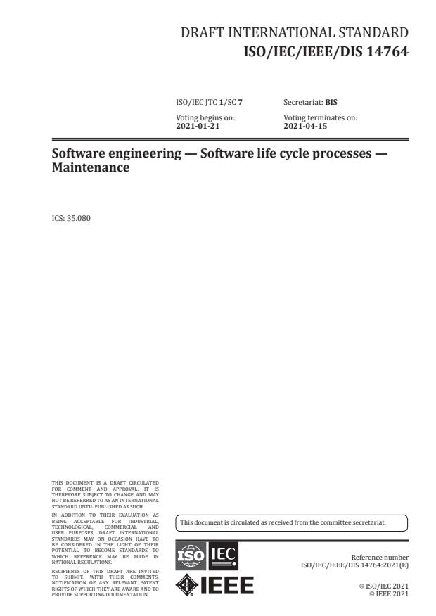 ISO/IEC/IEEE DIS 14764