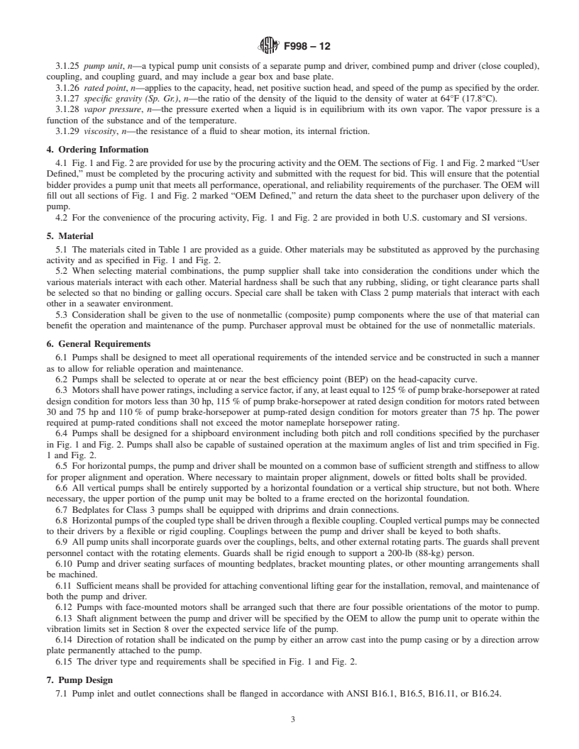 REDLINE ASTM F998-12 - Standard Specification for Centrifugal Pump, Shipboard Use