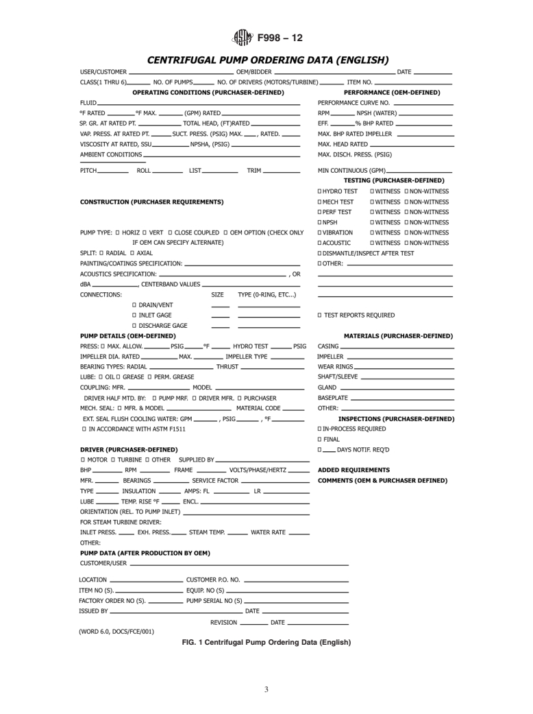 ASTM F998-12 - Standard Specification for Centrifugal Pump, Shipboard Use