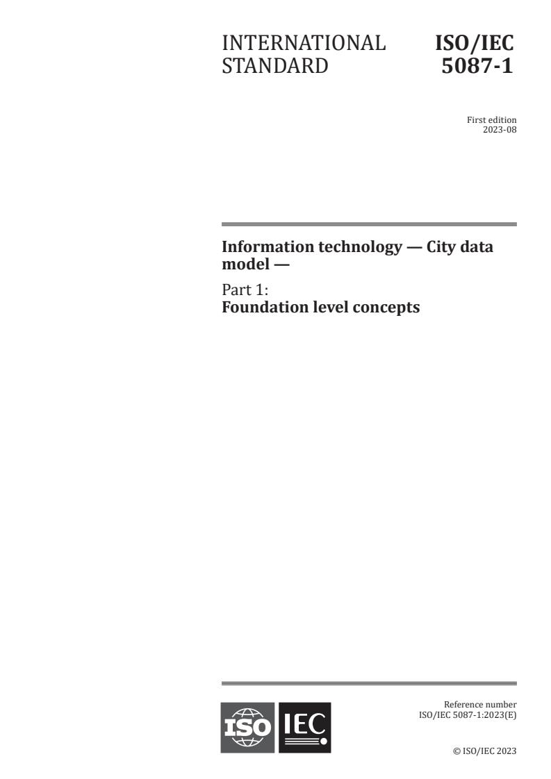 ISO/IEC 5087-1:2023 - Information technology — City data model — Part 1: Foundation level concepts
Released:11. 08. 2023