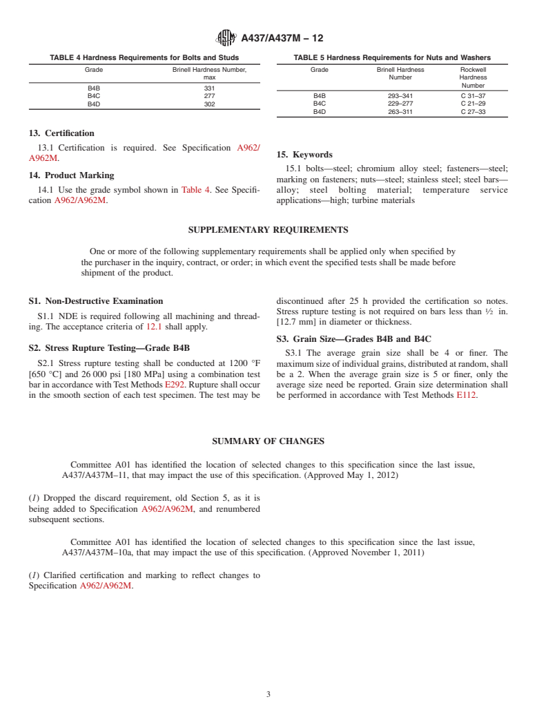 ASTM A437/A437M-12 - Standard Specification for  Stainless and Alloy-Steel Turbine-Type Bolting Specially Heat Treated for High-Temperature Service