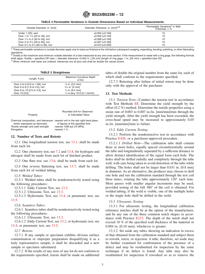 ASTM B523/B523M-12 - Standard Specification for Seamless and Welded Zirconium and Zirconium Alloy Tubes