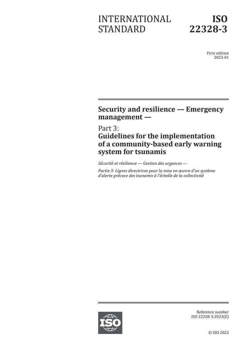 ISO 22328-3:2023 - Security and resilience — Emergency management — Part 3: Guidelines for the implementation of a community-based early warning system for tsunamis
Released:18. 01. 2023