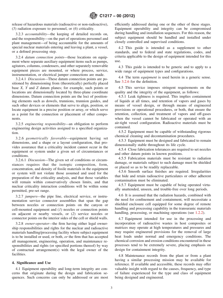 ASTM C1217-00(2012) - Standard Guide for Design of Equipment for Processing Nuclear and Radioactive Materials