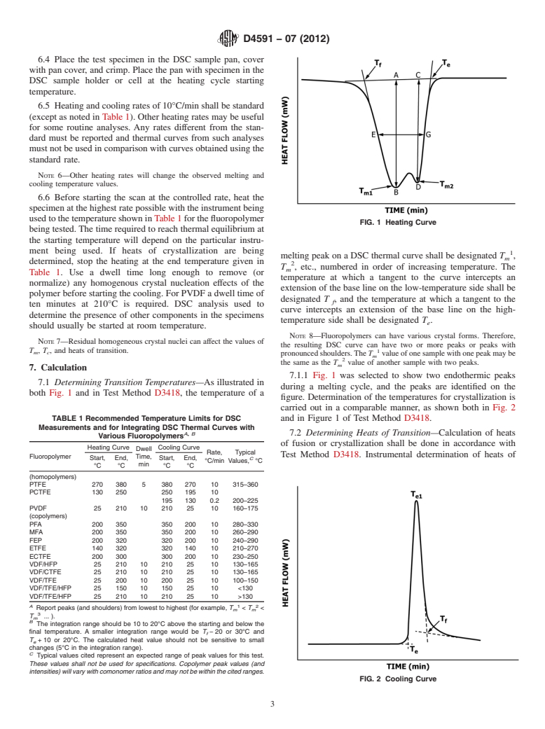 ASTM D4591-07(2012) - Standard Test Method for  Determining Temperatures and Heats of Transitions of Fluoropolymers by Differential Scanning Calorimetry