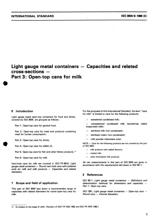 ISO 3004-6:1986 - Light gauge metal containers -- Capacities and related cross-sections
