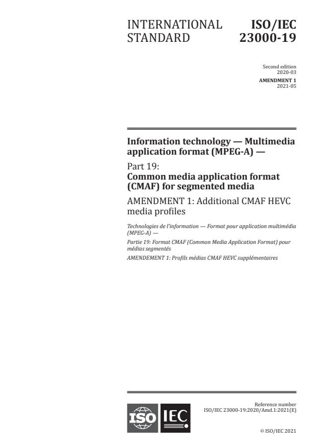 ISO/IEC 23000-19:2020/Amd 1:2021 - Additional CMAF HEVC media profiles