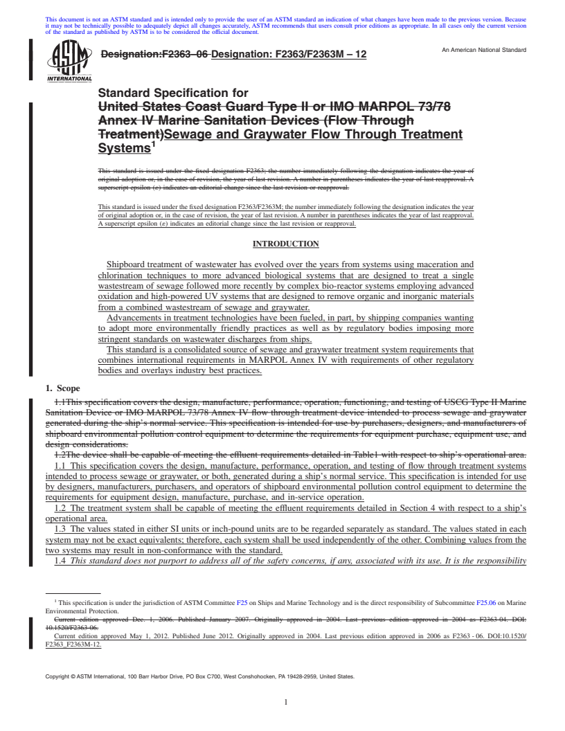 REDLINE ASTM F2363/F2363M-12 - Standard Specification for Sewage and Graywater Flow Through Treatment Systems