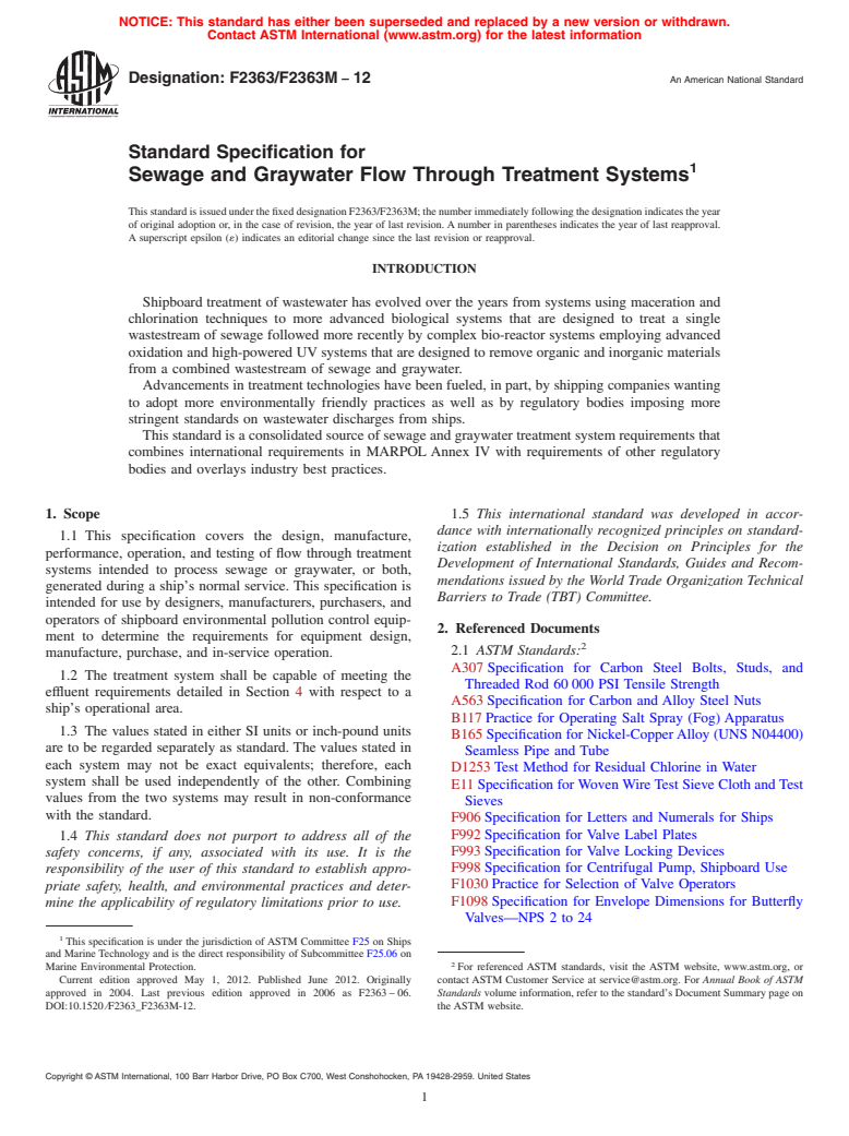 ASTM F2363/F2363M-12 - Standard Specification for Sewage and Graywater Flow Through Treatment Systems