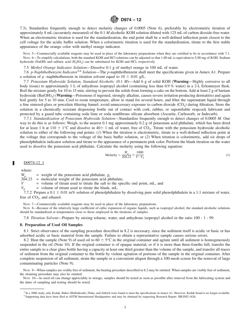 REDLINE ASTM D974-12 - Standard Test Method for Acid and Base Number by Color-Indicator Titration