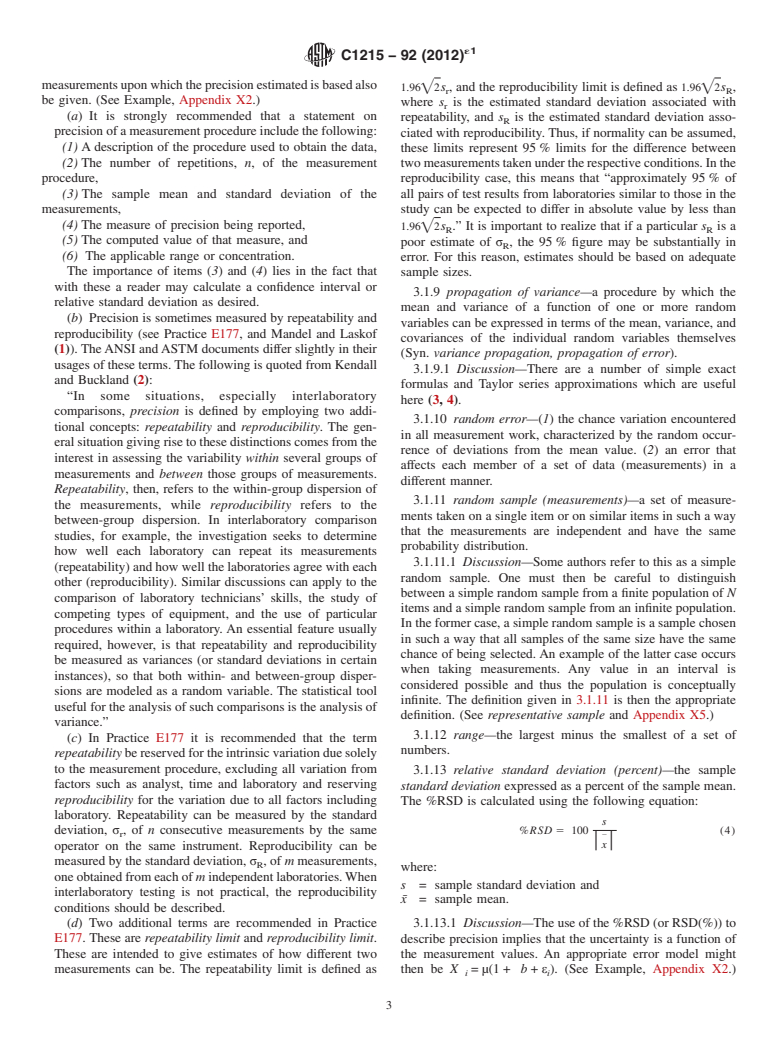 ASTM C1215-92(2012)e1 - Standard Guide for Preparing and Interpreting Precision and Bias Statements in Test Method Standards Used in the Nuclear Industry