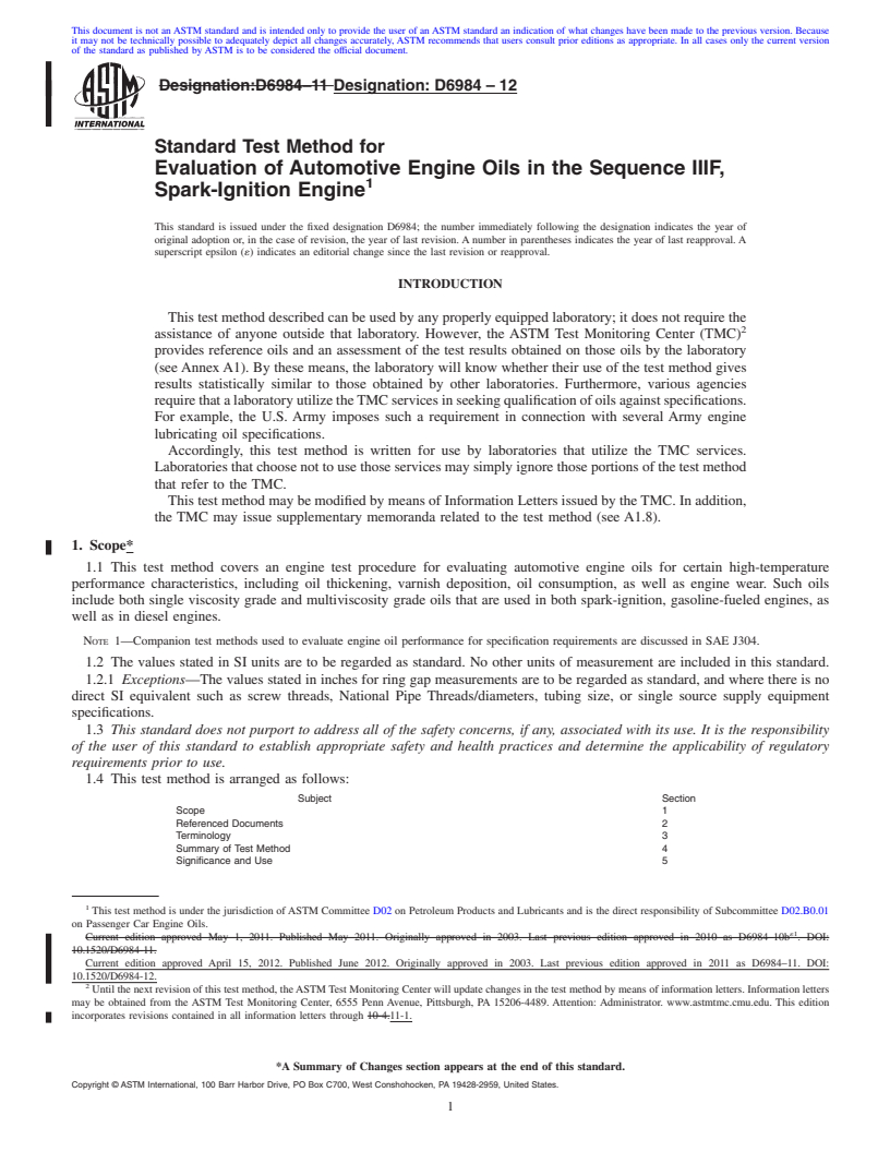 REDLINE ASTM D6984-12 - Standard Test Method for Evaluation of Automotive Engine Oils in the Sequence IIIF, Spark-Ignition Engine