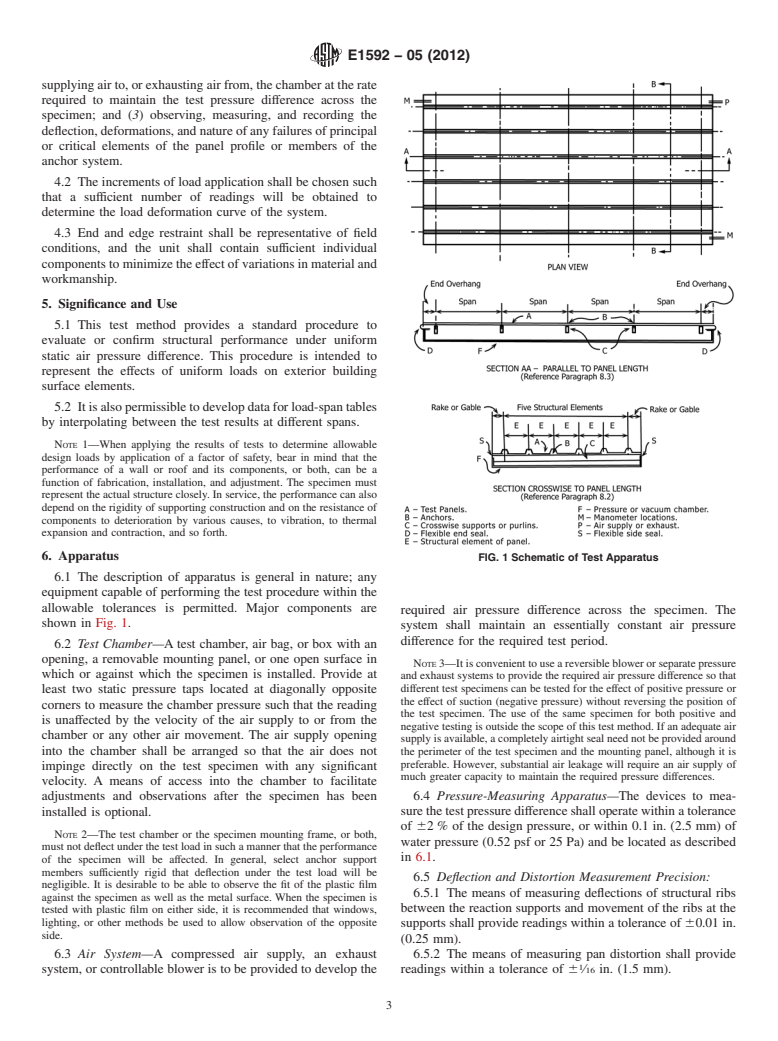 ASTM E1592-05(2012) - Standard Test Method for  Structural Performance of Sheet Metal Roof and Siding Systems by Uniform Static Air Pressure Difference