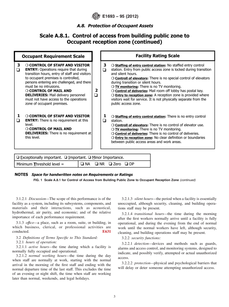 ASTM E1693-95(2012) - Standard Classification for  Serviceability of an Office Facility for Protection of Occupant Assets