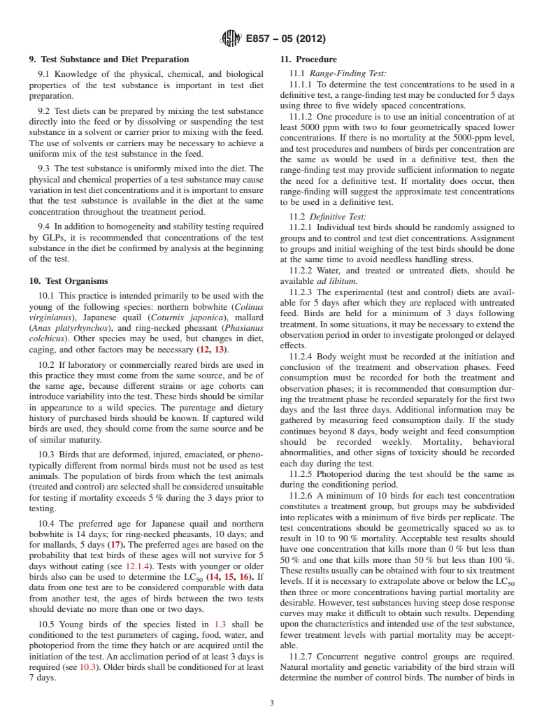 ASTM E857-05(2012) - Standard Practice for  Conducting Subacute Dietary Toxicity Tests with Avian Species