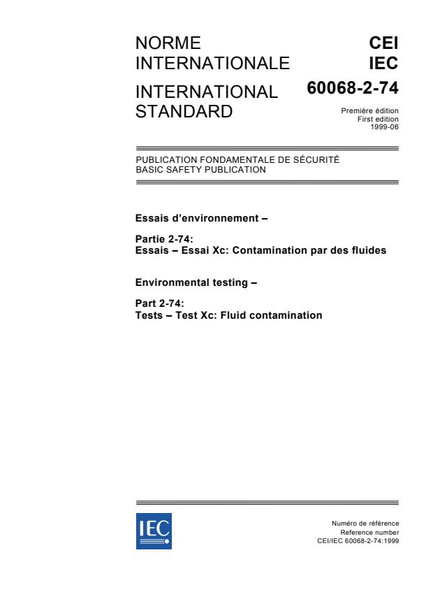 IEC 60068-2-74:1999 - Environmental testing - Part 2: Tests - Test Xc: Fluid contamination