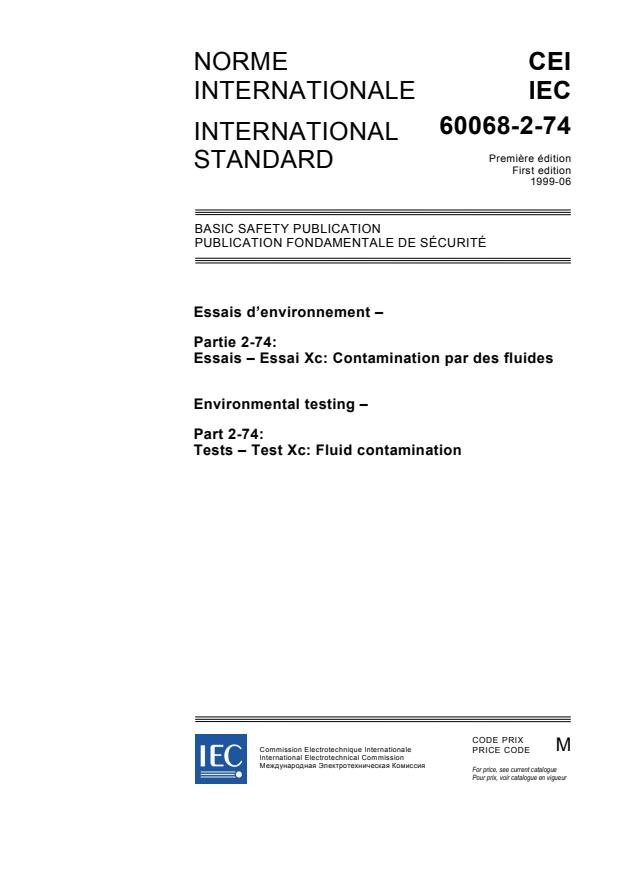 IEC 60068-2-74:1999 - Environmental testing - Part 2: Tests - Test Xc: Fluid contamination