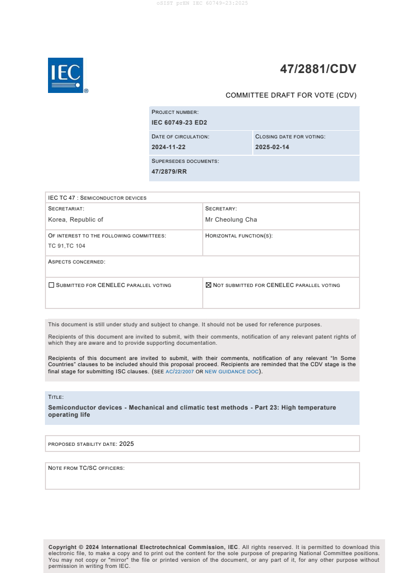prEN IEC 60749-23:2025