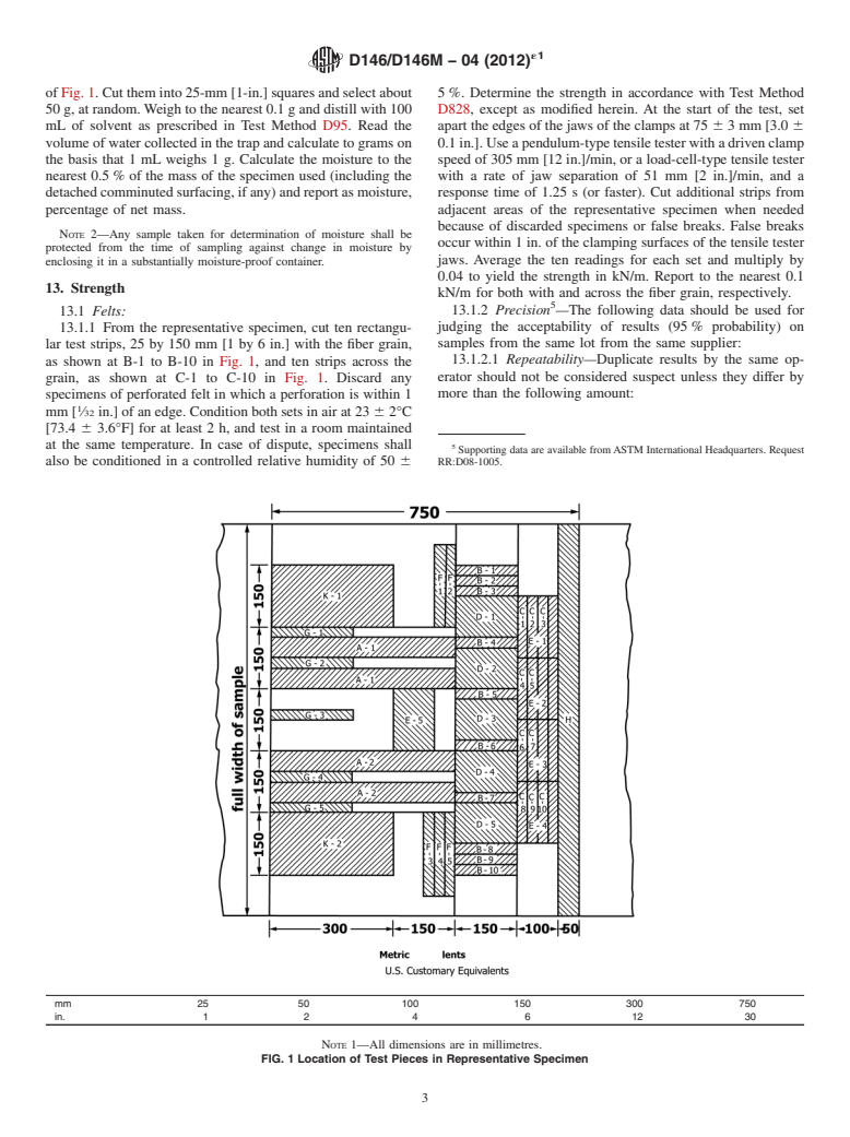 ASTM D146/D146M-04(2012)e1 - Standard Test Methods for Sampling and Testing Bitumen-Saturated Felts and Woven Fabrics for Roofing and Waterproofing