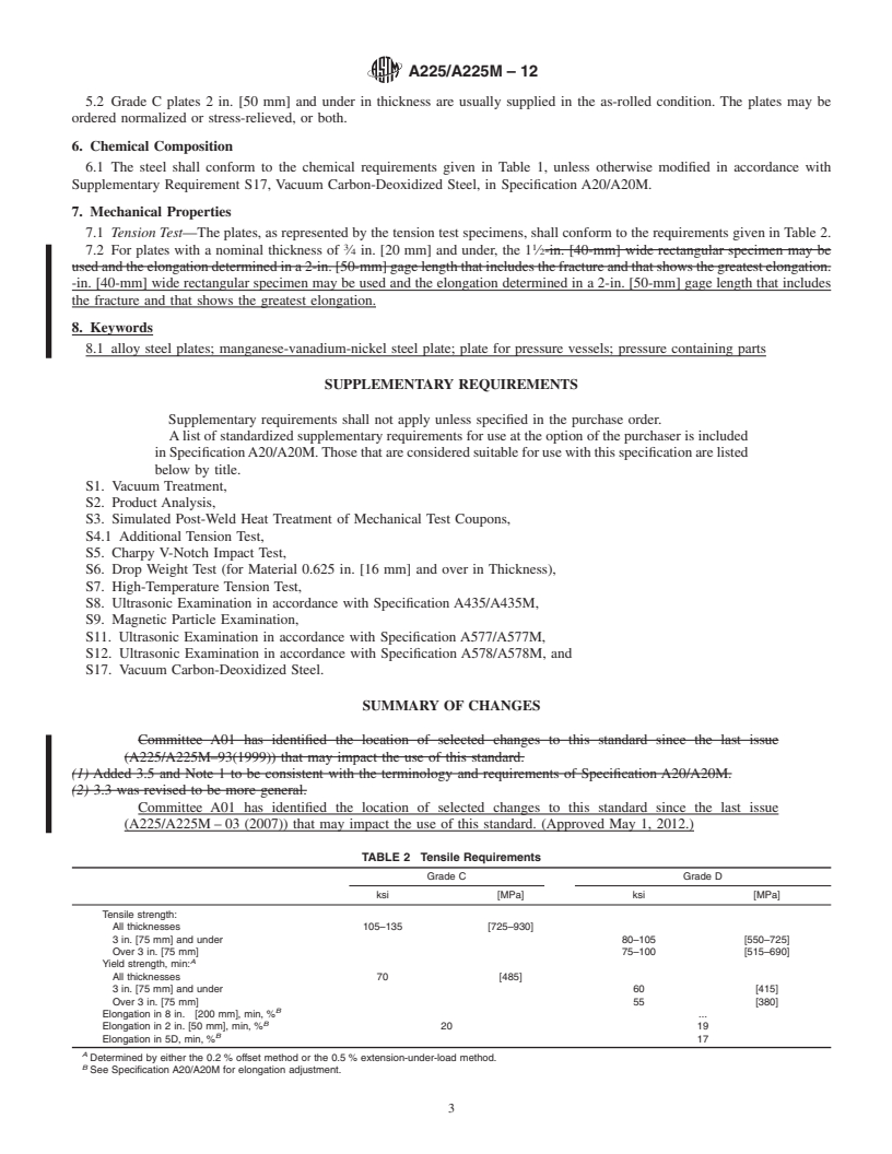 REDLINE ASTM A225/A225M-12 - Standard Specification for  Pressure Vessel Plates, Alloy Steel, Manganese-Vanadium-Nickel