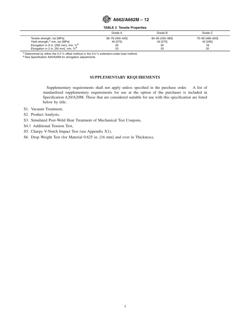 REDLINE ASTM A662/A662M-12 - Standard Specification for Pressure Vessel Plates, Carbon-Manganese-Silicon Steel, for Moderate and Lower Temperature Service