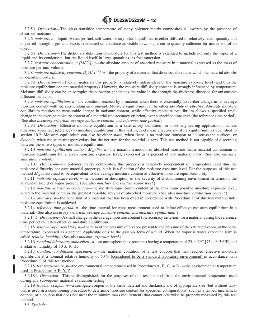 REDLINE ASTM D5229/D5229M-12 - Standard Test Method for  Moisture Absorption Properties and Equilibrium Conditioning of Polymer Matrix Composite Materials