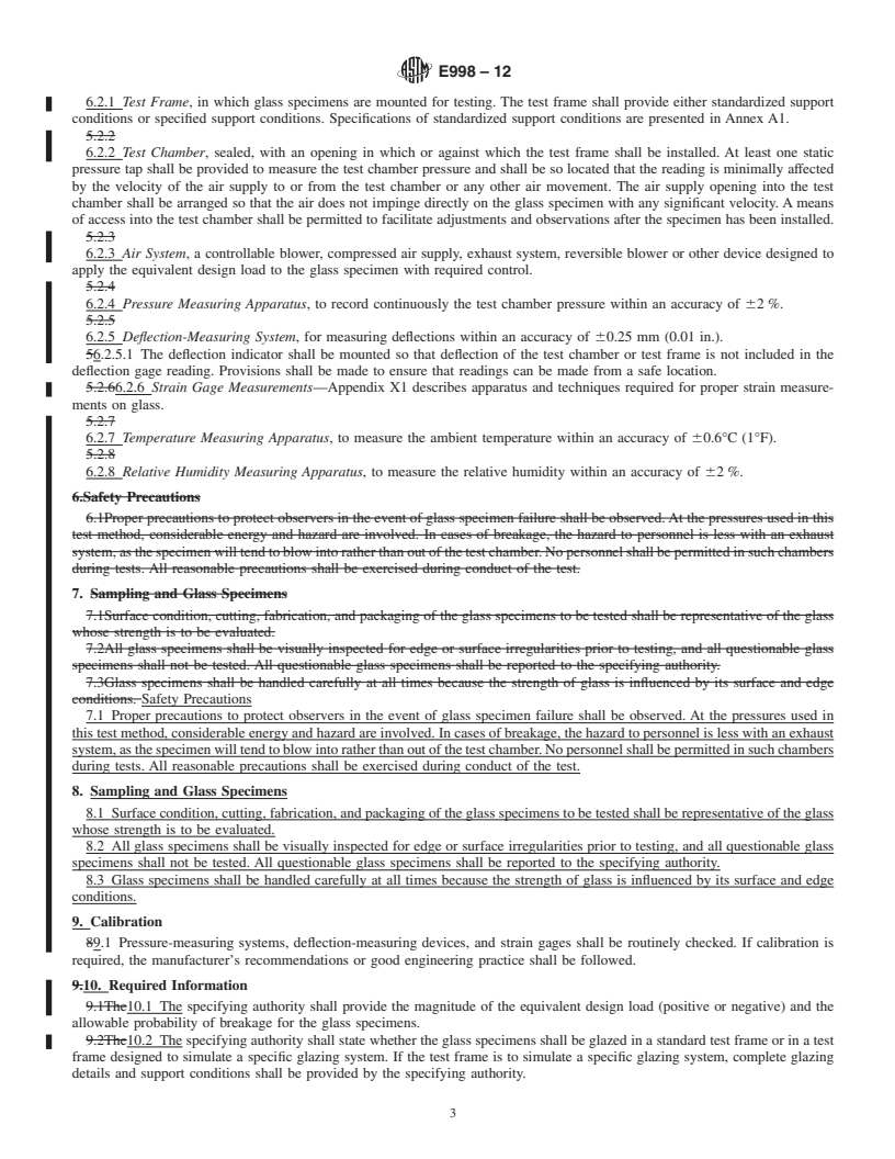 REDLINE ASTM E998-12 - Standard Test Method for  Structural Performance of Glass in Windows, Curtain Walls, and Doors Under the Influence of Uniform Static Loads by Nondestructive Method