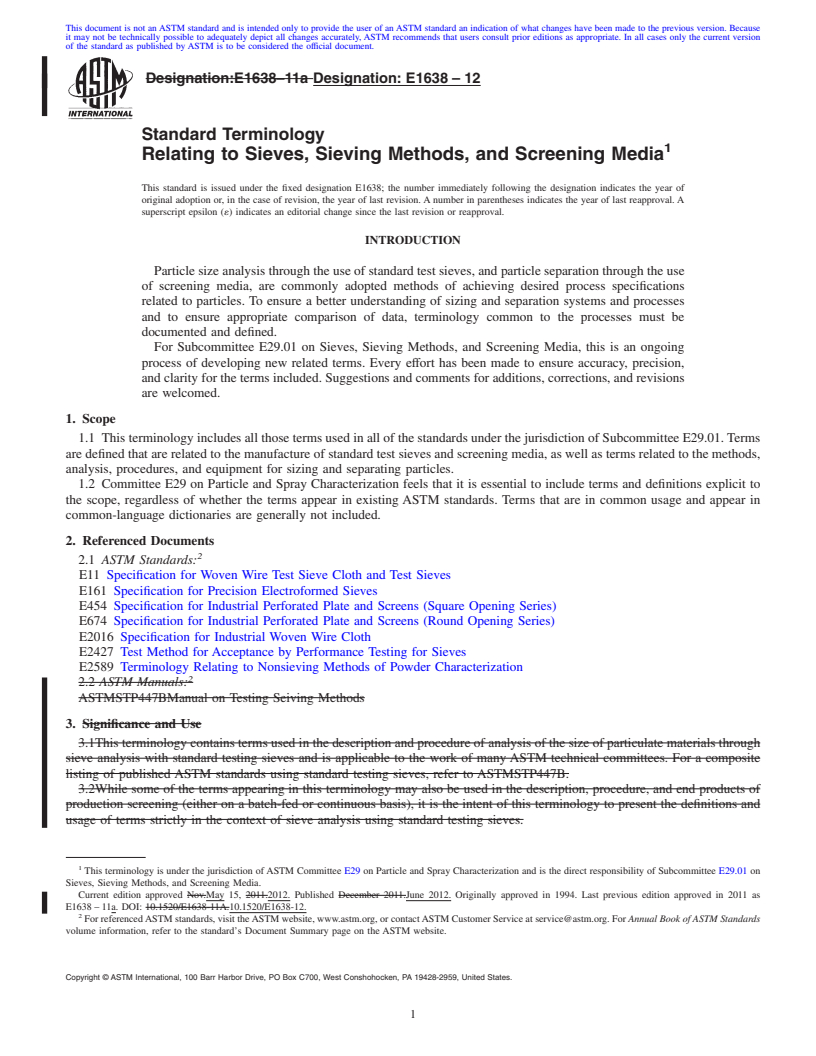 REDLINE ASTM E1638-12 - Standard Terminology Relating to Sieves, Sieving Methods, and Screening Media