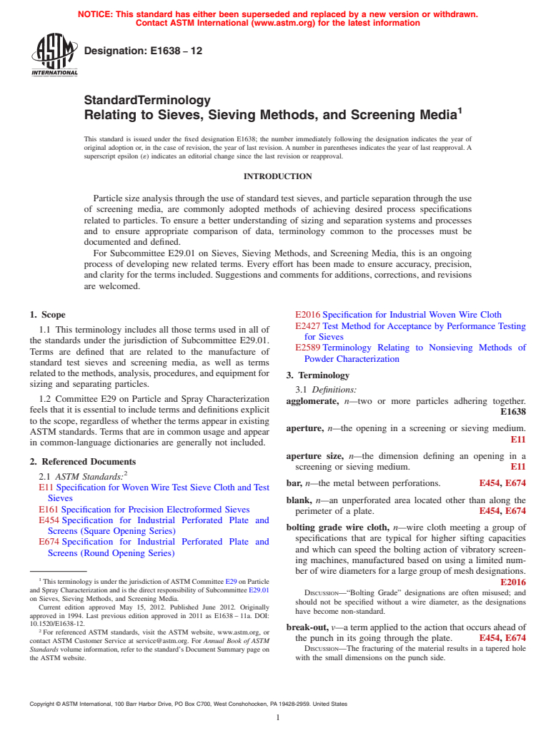 ASTM E1638-12 - Standard Terminology Relating to Sieves, Sieving Methods, and Screening Media